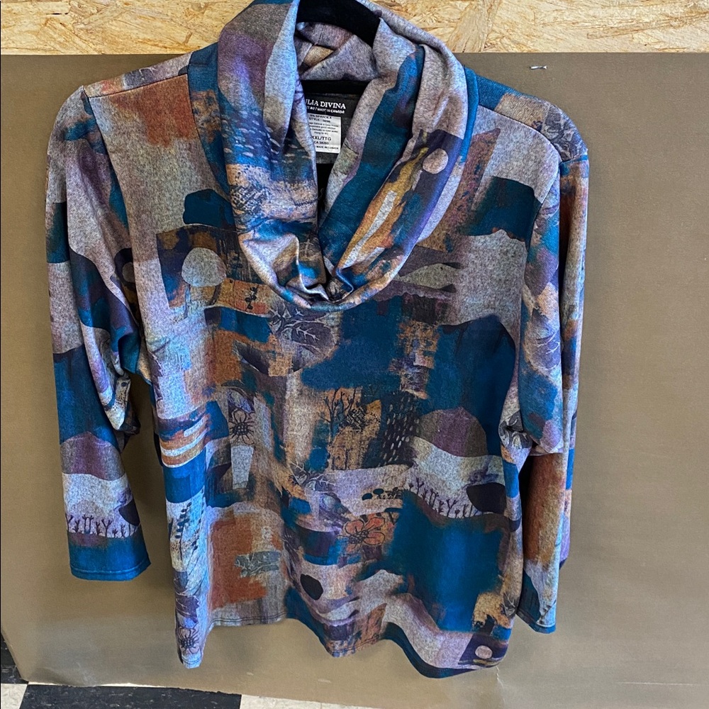 Women's Multicolor Abstract Cowl Neck Top
